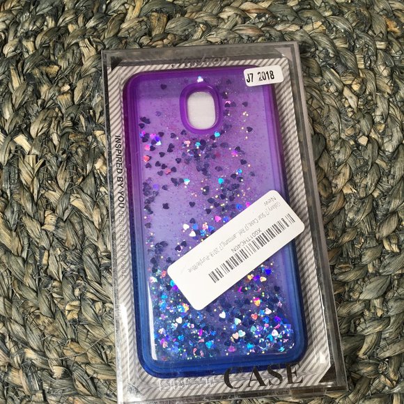 2pc Samsung Galaxy J7 2018/J7 Star/J7 Top Quicksand Glitter Case W/ Glass Screen - Picture 9 of 11
